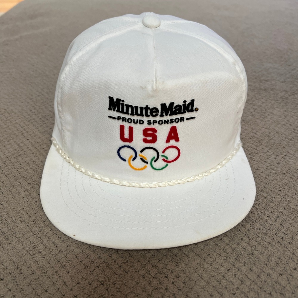 Vintage 1990s Minute Maid USA Olympics Snapback Hat White Rope OSFA